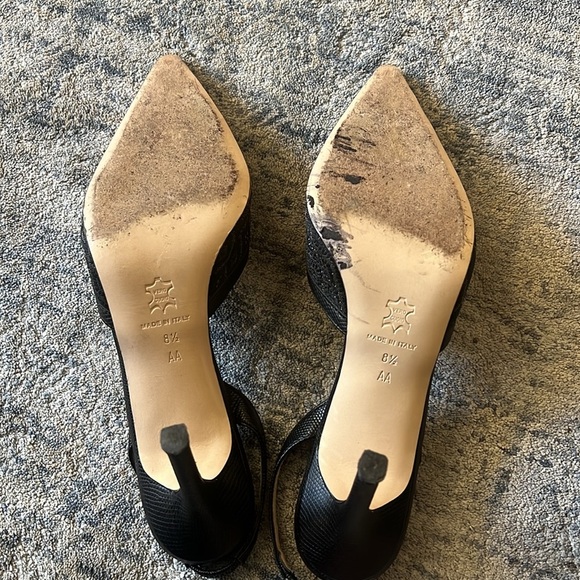 Isaac Made in Italy 8.5 Black Leather & Textile Sling Back Pointed Pumps - Picture 8 of 9